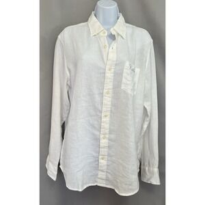 j crew button down shirt women Linen White Sz Medium‎ Embroidered Name ( Katie)
